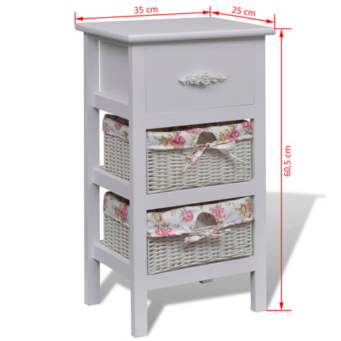 vidaXL Cabinet with 1 Drawer and 2 Baskets White Paulownia Wood