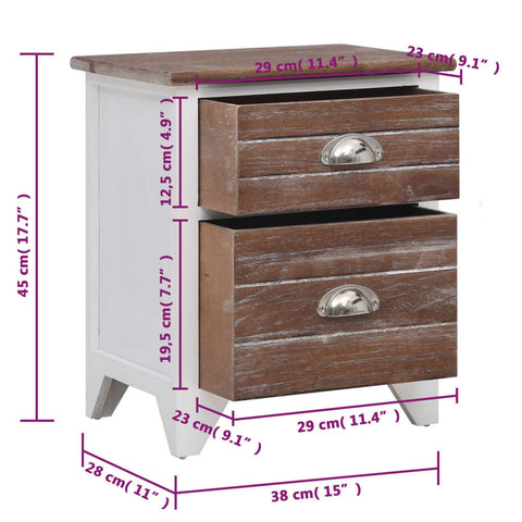 vidaXL Nightstand 2 pcs with 2 Drawers Brown and White