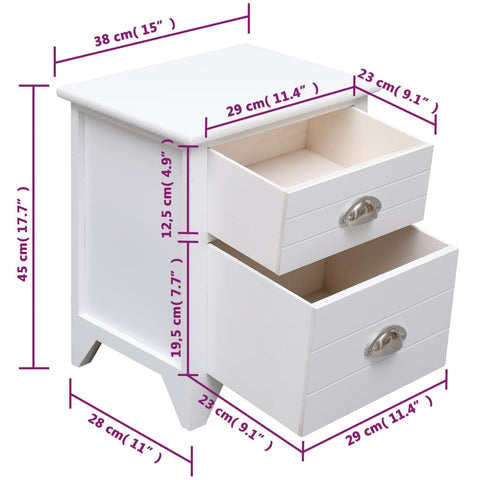 vidaXL Nightstand 2 pcs with 2 Drawers White