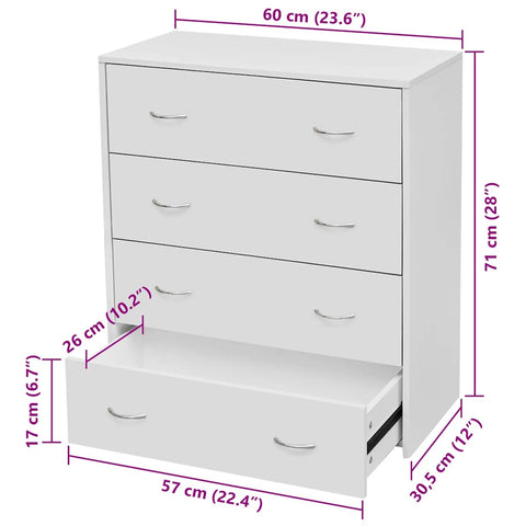 vidaXL Sideboard with 4 Drawers 60x30.5x71 cm White