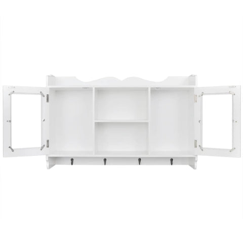 White MDF Wall Cabinet Display Shelf Book/DVD/Glass Storage
