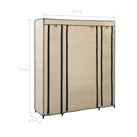 vidaXL Wardrobe with Compartments and Rods Cream 150x45x176 cm Fabric
