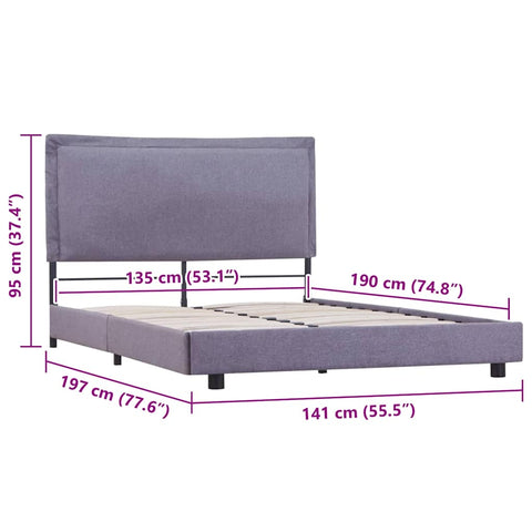 vidaXL Bed Frame without Mattress Light Grey Fabric 135x190 cm Double