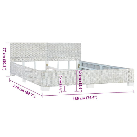 vidaXL Bed Frame without Mattress Grey Natural Rattan 180x200 cm Super King