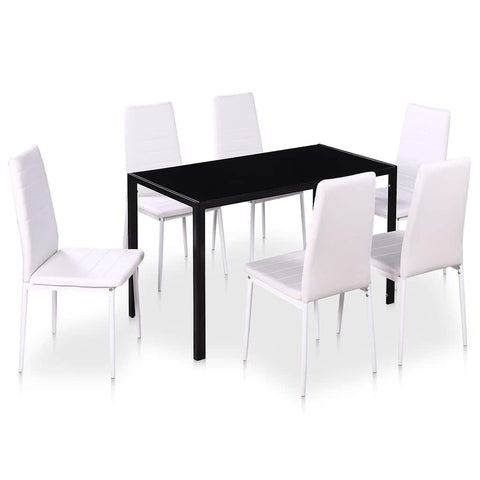 vidaXL 7 Piece Dining Table Set Black and White