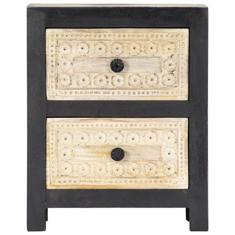 vidaXL Hand Carved Bedside Cabinet Grey 40x30x50 cm Solid Mango Wood