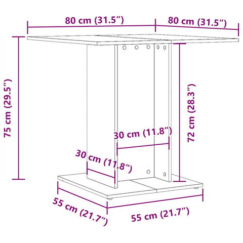 vidaXL Dining Table Concrete Grey 80x80x75 cm Engineered Wood