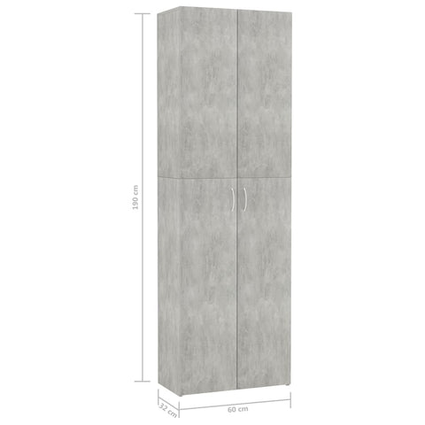 vidaXL Office Cabinet Concrete Grey 60x32x190 cm Engineered Wood