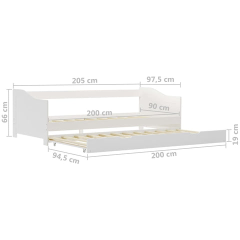 vidaXL Pull-out Sofa Bed Frame without Mattress White Pinewood 90x200 cm