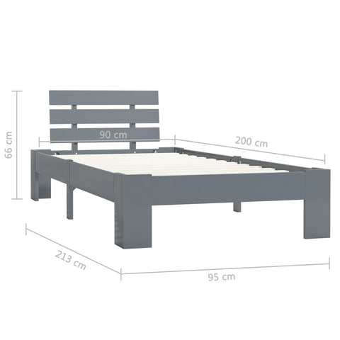 vidaXL Bed Frame without Mattress Grey Solid Pine Wood 90x200 cm