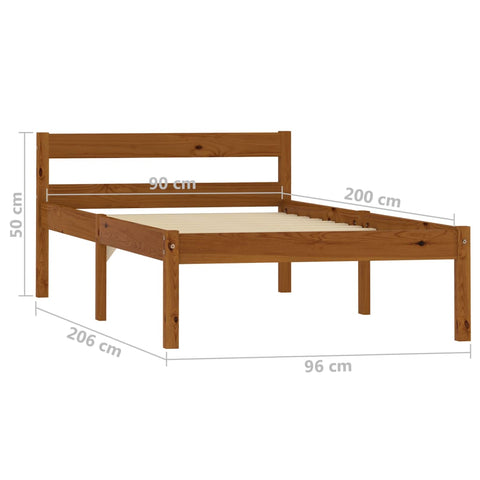 vidaXL Bed Frame without Mattress Honey Brown Solid Pine Wood 90x200 cm