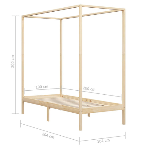 vidaXL Canopy Bed Frame without Mattress Solid Wood 100x200 cm