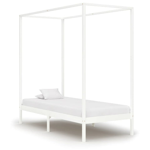 vidaXL Canopy Bed Frame without Mattress White Solid Wood 90x200 cm