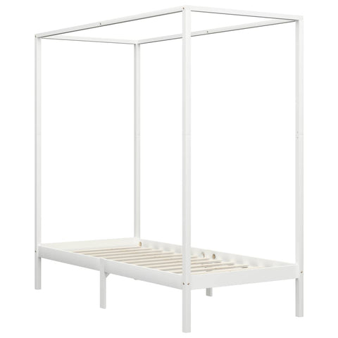 vidaXL Canopy Bed Frame without Mattress White Solid Wood 100x200 cm