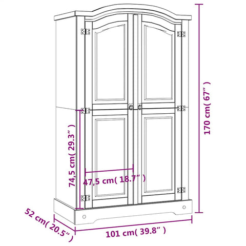 vidaXL Wardrobe Mexican Pine Corona Range 2 Doors White