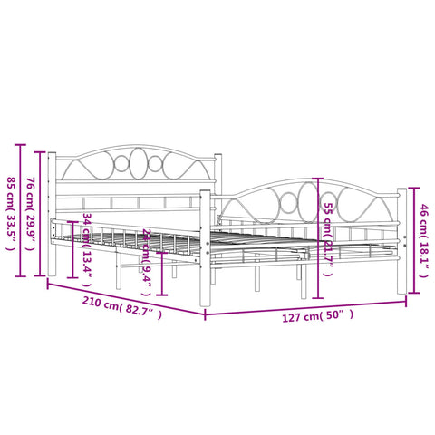 vidaXL Bed Frame without Mattress Black Steel 120x200 cm