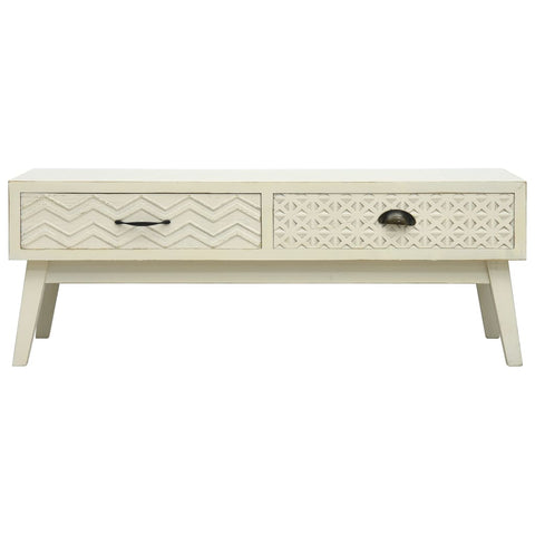 vidaXL Coffee Table with 2 Drawers Carving Grey 110x50x40 cm Wood