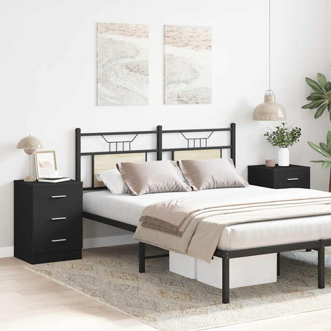 vidaXL Bedside Cabinets 2 pcs Black 38x35x56 cm Engineered Wood