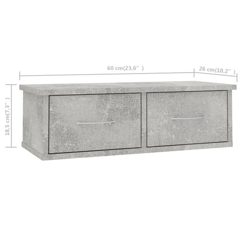 vidaXL Wall-mounted Drawer Shelf Concrete Grey 60x26x18.5 cm Engineered Wood