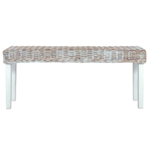 vidaXL Bench 110 cm White Natural Kubu Rattan and Solid Mahogany Wood