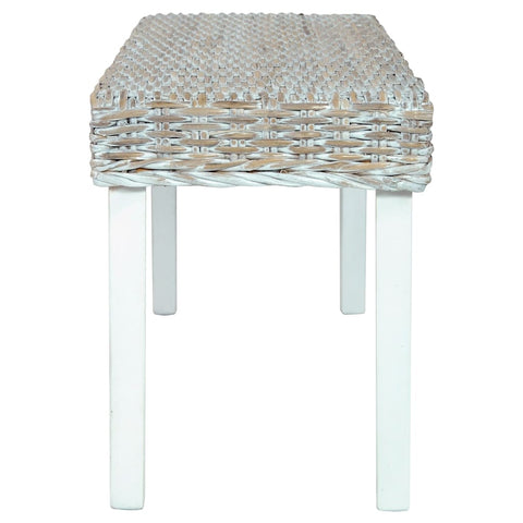 vidaXL Bench 110 cm White Natural Kubu Rattan and Solid Mahogany Wood