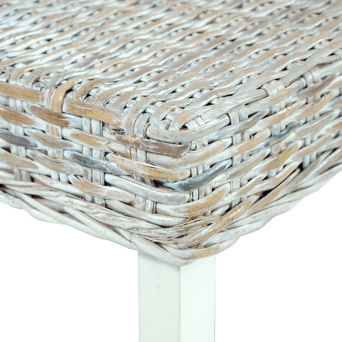 vidaXL Bench 110 cm White Natural Kubu Rattan and Solid Mahogany Wood