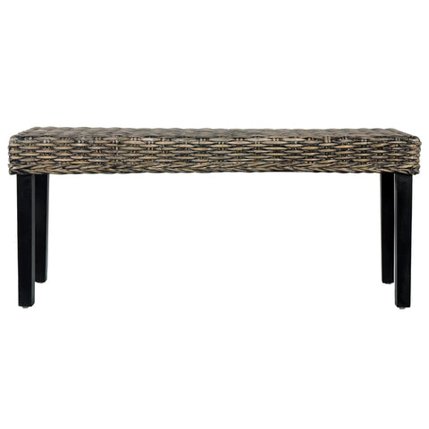 vidaXL Bench 110 cm Black Natural Kubu Rattan and Solid Mahogany Wood