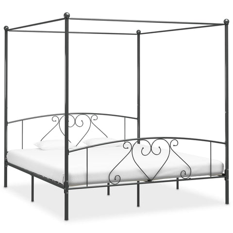 284445 vidaXL Canopy Bed Frame without Mattress Grey Metal 180x200 cm Super King