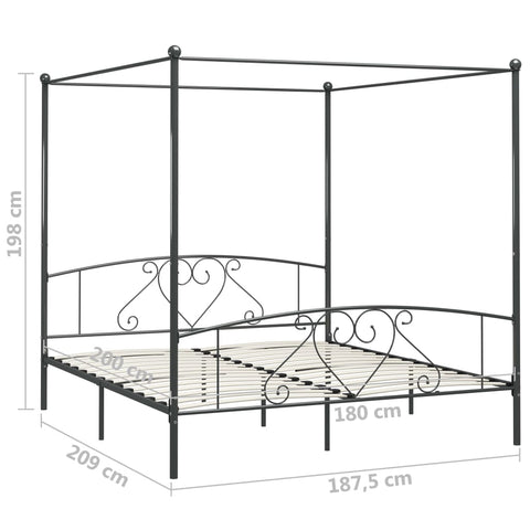 284445 vidaXL Canopy Bed Frame without Mattress Grey Metal 180x200 cm Super King