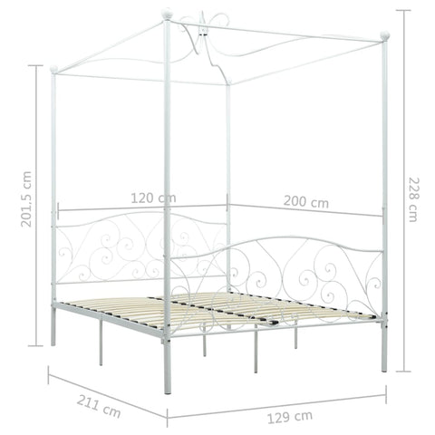 284470 vidaXL Canopy Bed Frame without Mattress White Metal 120x200 cm