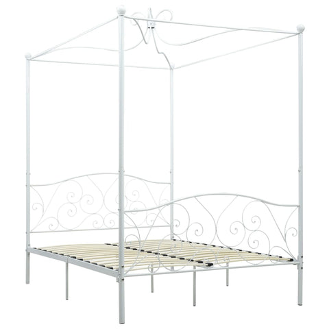 vidaXL Bed Frame without Mattress with Canopy White 140x200 cm Metal
