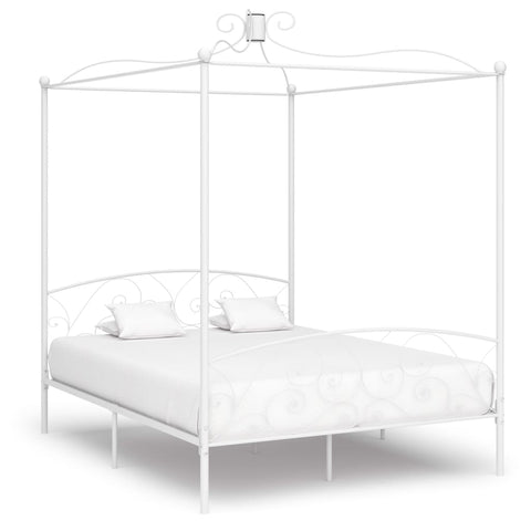 vidaXL Bed Frame without Mattress with Canopy White 160x200 cm Metal