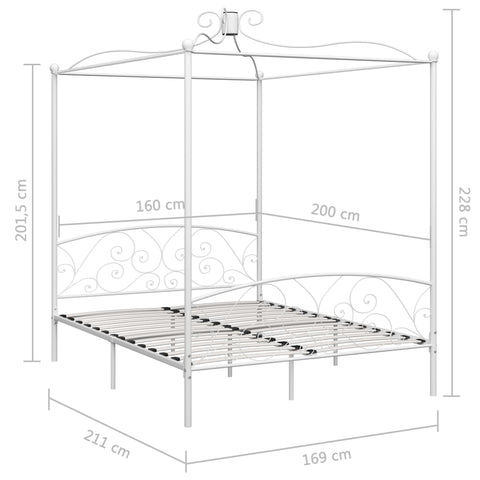 vidaXL Bed Frame without Mattress with Canopy White 160x200 cm Metal
