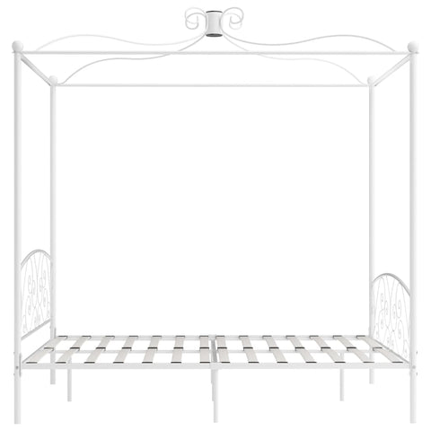 284473 vidaXL Canopy Bed Frame without Mattress White Metal 180x200 cm Super King