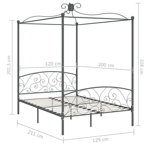 284482 vidaXL Canopy Bed Frame without Mattress Grey Metal 120x200 cm