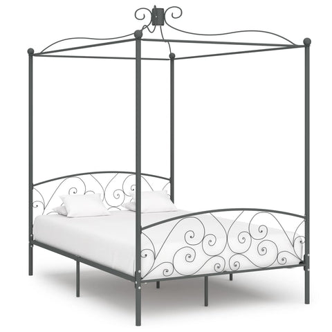 284483 vidaXL Canopy Bed Frame without Mattress Grey Metal 140x200 cm