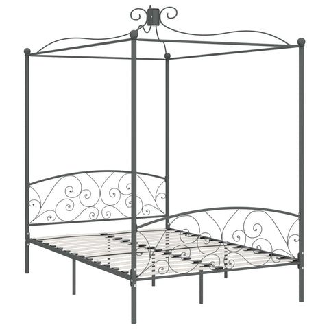 284483 vidaXL Canopy Bed Frame without Mattress Grey Metal 140x200 cm