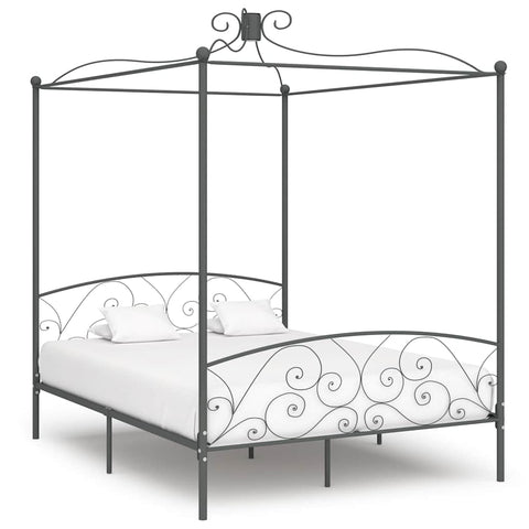 284485 vidaXL Canopy Bed Frame without Mattress Grey Metal 180x200 cm Super King