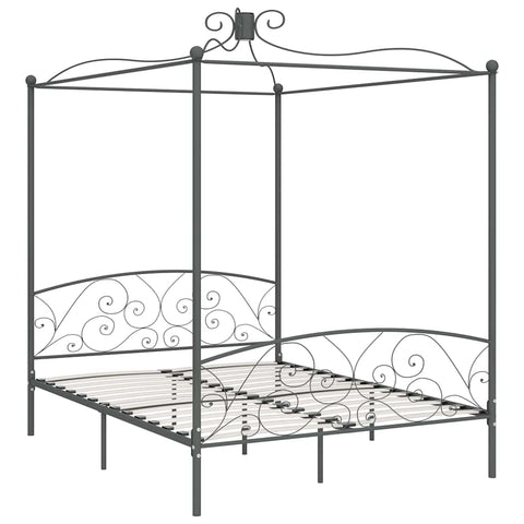 284485 vidaXL Canopy Bed Frame without Mattress Grey Metal 180x200 cm Super King