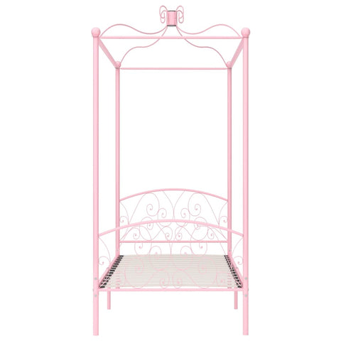 284487 vidaXL Canopy Bed Frame without Mattress Pink Metal 100x200 cm