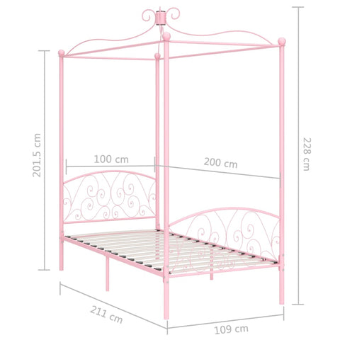 284487 vidaXL Canopy Bed Frame without Mattress Pink Metal 100x200 cm