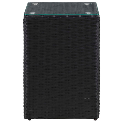 vidaXL Side Tables 3 pcs with Glass Top Black Poly Rattan