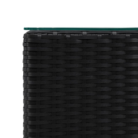 vidaXL Side Tables 3 pcs with Glass Top Black Poly Rattan