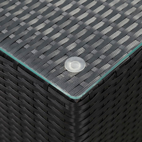 vidaXL Side Tables 3 pcs with Glass Top Black Poly Rattan