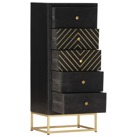 vidaXL Drawer Cabinet Black and Gold 45x30x105 cm Solid Mango Wood