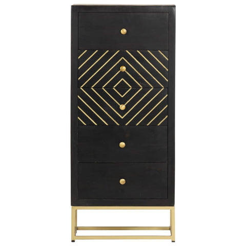 vidaXL Drawer Cabinet Black and Gold 45x30x105 cm Solid Mango Wood