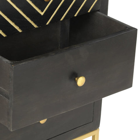 vidaXL Drawer Cabinet Black and Gold 45x30x105 cm Solid Mango Wood