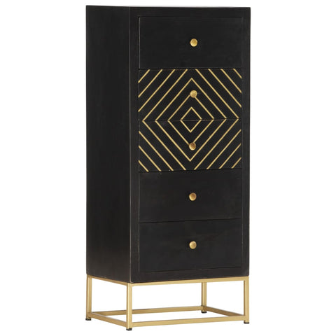 vidaXL Drawer Cabinet Black and Gold 45x30x105 cm Solid Mango Wood