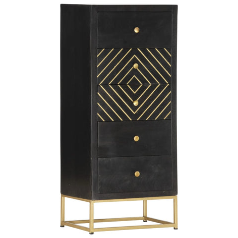 vidaXL Drawer Cabinet Black and Gold 45x30x105 cm Solid Mango Wood