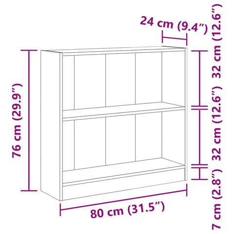 vidaXL Bookshelf White 80x24x75 cm Engineered Wood